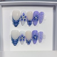 Faux ongles amande pour ongles courts, avec strass floraux, faits à la main, 10 pièces, à presser, en gros, pour peaux foncées