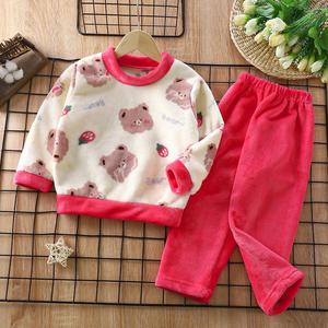 Conjunto de <span class=keywords><strong>Pijamas</strong></span> de Franela Rosa Personalizado para Niñas, Ropa de Dormir para Niñas Pequeñas/<span class=keywords><strong>Adolescentes</strong></span>, Otoño <span class=keywords><strong>Invierno</strong></span> - Product Image 3