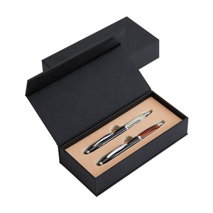19x9x4.2cm Matte Black Custom Logo Printing Rigid Grey Board Velvet Magnet Closure Pen Packaging Gift Box With Foam Insert