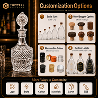 Carafe à whisky en verre taillé en gros avec bouchon en verre, style cristal sans plomb vintage, pour spiritueux, idéale pour la maison, le bar ou l'hôtel