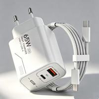 Chargeur rapide USB Type C PD 65W à 2 ports, prise EU US, chargeur mural USB-C pour téléphone portable, charge rapide Type-C avec câble de charge USB C