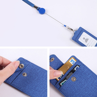 Dompet kulit Pu, dompet kulit Pu, tempat kartu ID bisnis, dengan tali leher, kalung Lanyard