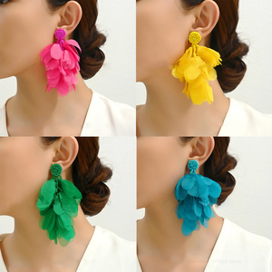 Elegante bohemio hecho a mano con cuentas pendientes tela multicolor flor pétalo borla pendiente colgante - Product Image 4