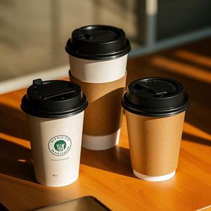 แก้วกาแฟกระดาษ PLA แบบสองชั้น พิมพ์ลายได้ตามต้องการ ขนาด 4oz/8oz/10oz/12oz/14oz/16oz สำหรับเครื่องดื่มร้อน เป็นมิตรกับสิ่งแวดล้อม พร้อมฝาปิด - Product Image 2