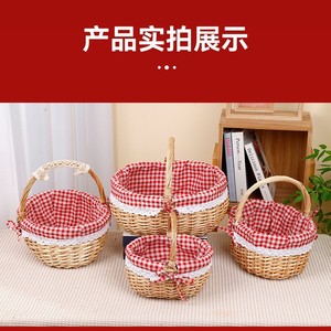 Cesta de almacenamiento tejida de 25 cm, redonda, hecha a mano, forrada de lino, para frutas, huevos, flores, regalo de picnic - Product Image 5