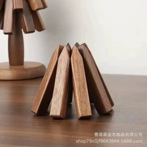 Solid Wood Tree Shaped Heat Insulation Mat Black Walnut Wood <b>Table</b> <b>Placemat</b> Pot Holder Creative Design <b>For</b> Kitchen Use - Product Image 4