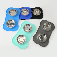 Bol pour chien pliable en silicone et acier inoxydable grande taille 2-en-1, distributeur de nourriture à contrôle de portion, en forme d'os, antidérapant, étanche et portable