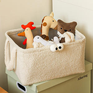 Panier de rangement en laine d'agneau épaisse, grande capacité, rectangulaire, fait à la main, organisateur de jouets pour vêtements, collations, multifonctionnel - Product Image 4