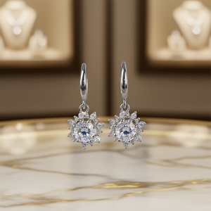 Pendientes de Oro Blanco con Flor, Plata 925, Baño de Rodio, Cristal y Diamantes de Imitación, Engaste de Garra, Joyería Clásica para Boda de Mujer - Product Image 2