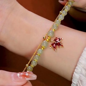 <b>Red</b> Agate Maple Leaf <b>Bracelet</b> Double Layer Chain Women's Jewelry Gift Elegant Fashion Accessory - Product Image 4