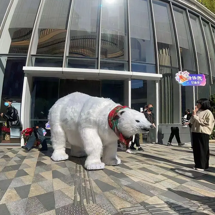 Fantasia de animal animatrônico de simulação realista para duas pessoas, artesanato feito à mão, tamanho real, urso polar para passear, para mostrar