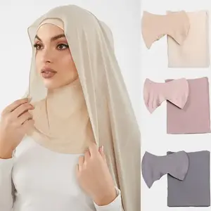 Wholesale Supplier Solid Colors Wraps Shawls Muslim Women Scarf Matching Color Chiffon Hijab With Over Neck Inner Cap