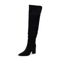 Bottes d'équitation montantes en cuir véritable à bout pointu et talon épais, à enfiler, pour l'hiver