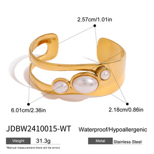 <span class=keywords><strong>Bracciale</strong></span> Elegante in Acciaio Inossidabile Placcato Oro 18k con <span class=keywords><strong>Perle</strong></span> Finte e Design Traforato Impermeabile - Product Image 6