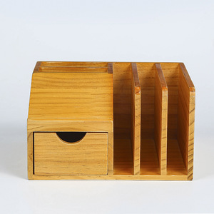Wooden Stationery <b>Storage</b> Rack With <b>Drawers</b> Rectangle Desktop Organizer For Office Home Use Natural Black Color - Product Image 4