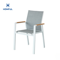 Chaise de salle à manger en aluminium HOMFUL, empilable, fauteuil de patio extérieur avec accoudoirs en bois grainé, siège rembourré pour café, restaurant