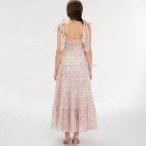 Nuevo Diseño, Vestido Maxi de Moda con Estampado DTG, Volantes, Espalda Descubierta, Cuello Cuadrado, Elegante, para Vacaciones, Tallas Grandes, Vestidos Rosas para Mujer - Product Image 6