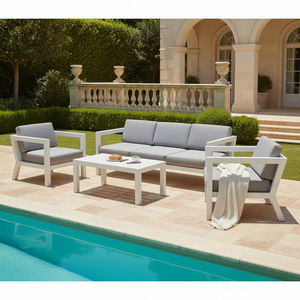 Leisure Garden 4-Piece <b>Aluminum</b> Sectional Sofa Set with Coffee <b>Table</b> Comfortable Outdoor Furniture for Apartment & Courtyard - Product Image 1