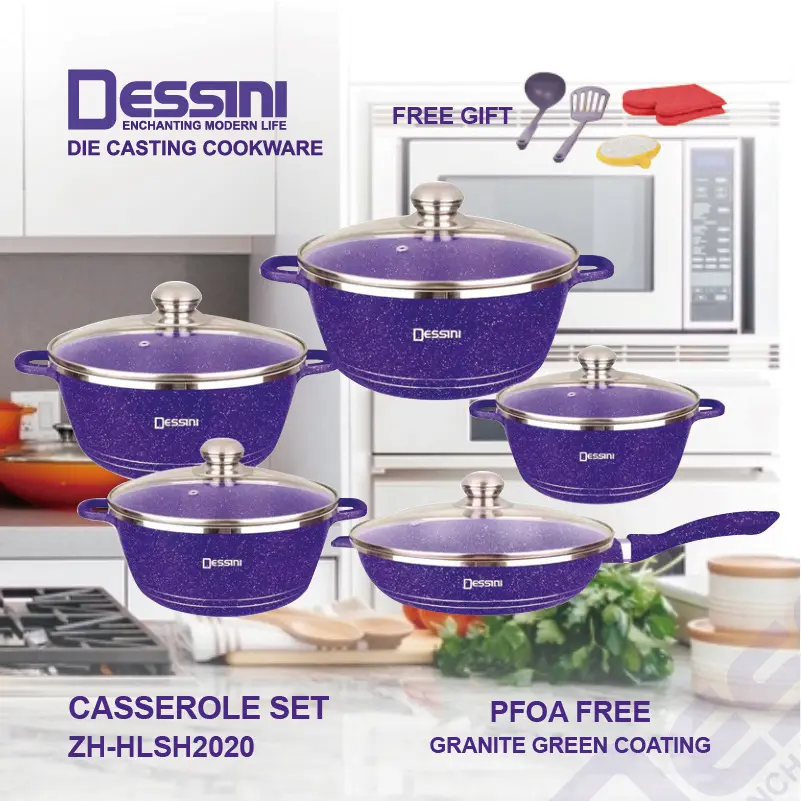 Hot Sales with High Quality 12pcs DESSINI Die Casting Non-stick Fry Pan Aluminum Cookware Set