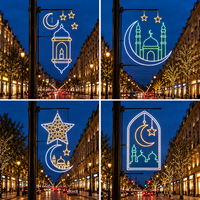 Riesige Halbmond-Hängelaterne Sternförmiges Minarett Offenes Design LED-Lichterkette Ramadan-Stangenmotiv-Licht für Kommunale Arbeiten IP65