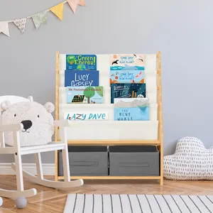 2024 Kinderen Houten En Canvas Boekenplank Met Kast Opslag Montessori Boekenkast Boekenrek Voor Kinderen