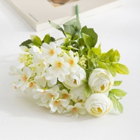 7-takken klein boeket kunstmatige theeroosjes, zijden bloemenboeket voor thuis, bruiloft, feest, DIY bloemendecoratie