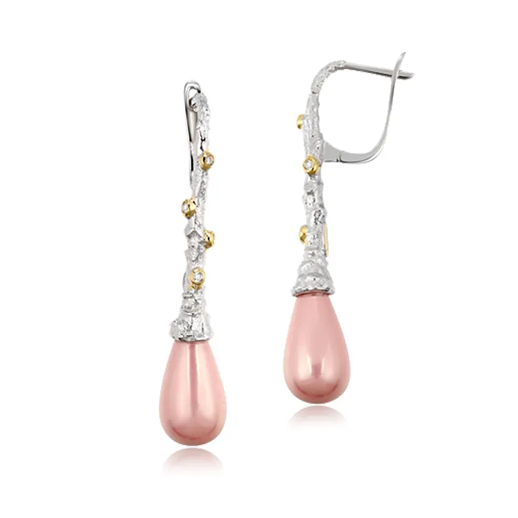 Handmade Shell Pearl Hanging Earrings with 14k Gold Plated