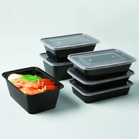 Boîte à bento jetable rectangulaire transparente noire pour repas micro-ondes boîte à bento en plastique récipient de restauration rapide avec couvercle