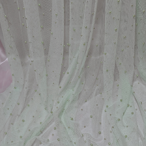 Tule Beaded Verde Claro de Alta Brilho 6 # 550 <span class=keywords><strong>4</strong></span> # Tecido de Malha com 550 Pérolas 100% Poliéster Luxuoso e Respirável para Vestidos e Trajes - Product Image 4