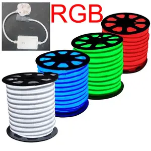 Hongtop Produk Populer Diskon Besar-besaran 360 Derajat 220V 8*16Mm 12V Led Fleksibel Led Neon Strip RGB untuk Dekorasi Luar Ruangan Lampu Tali Led