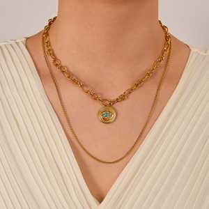 Collar de Doble Capa con Pedrería para Mujer, Joyería de Moda con Cadena de Acero Inoxidable, Chapado en Oro, Resistente al Deslustre - Product Image 5