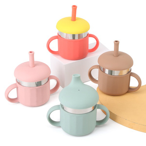 Vaso de Entrenamiento para Bebés con Pajita, de Silicona de Grado Alimenticio, Doble Pared, Acero Inoxidable 304, para Niños - Product Image 1