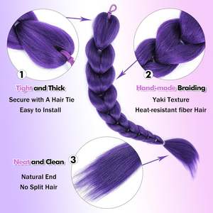 Perruque tressée violette Rumi, 65cm, perruque de cosplay en fil de haute qualité, couleur violet foncé, pour un style jeune et féminin - Product Image 5