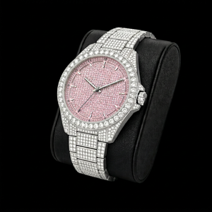 Montre de luxe à cadran rose sertie de diamants avec bracelet serti de diamants, élégante et remarquable, pour un style moderne et tendance. - Product Image 1