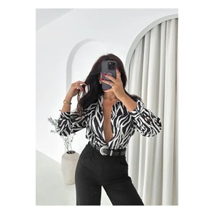 Women's Satin Button Front Long Sleeve <b>Shirt</b> <b>Zebra</b> Print Blouse Elegant Office Wear - Product Image 5