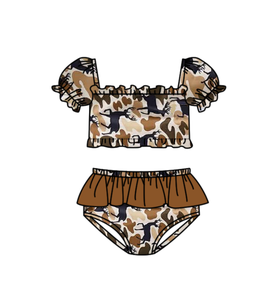 S0744 Maillot de bain personnalisé pour petite fille active, imprimé camouflage vert, vente en gros, ensemble de maillots de bain sans manches pour enfants - Product Image 6