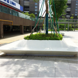 Fiberglass Outdoor Patio <b>Bench</b> With <b>Wood</b> Frame Modern Design For Urban Street Landscape Seating 4 Person Capacity Durable - Product Image 3