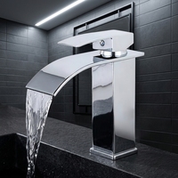 Robinet de lavabo cascade carré moderne de luxe léger en acier inoxydable, avec cartouche céramique, finition polie, monocommande, à poser sur le comptoir