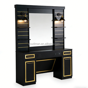 Illuminazione LED Nera e Oro per <span class=keywords><strong>Salone</strong></span> di <span class=keywords><strong>Bellezza</strong></span> e Parrucchiere con Cassetti e Ripiani per Specchi e Sedie da Barbiere - Product Image 2
