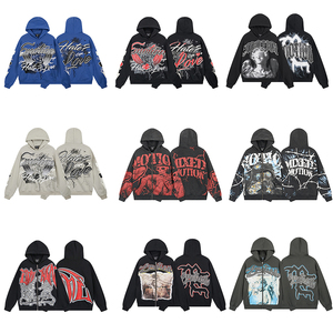 Felpa con Cappuccio Vintage Stile Streetwear Y2K da Uomo, Design Pesante con Graffiti Retrò MIXED EMOTION in Cotone - Product Image 2