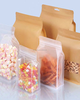 Sacs en papier transparents personnalisés à fond plat et à huit côtés, pochette debout, sans danger pour les aliments, avec huit joints latéraux, sac en plastique transparent à fermeture éclair