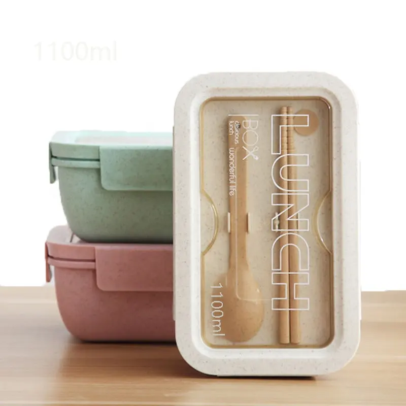 1100ml bpa free Bento Rice Husk eco wheat straw fiber lunch bag Lunch Box with cutlery