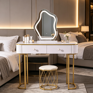 Modern Makeup <b>Vanity</b> With Lighted Mirror Storage Drawers Bedroom Dressing <b>Table</b> With Stool - Product Image 6
