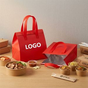 Recyclable <b>Custom</b> Logo Disposable Non-Woven Insulated Thermal Cooler Bag for Food Bento Restaurant Takeout Takeaway Bags - Product Image 1