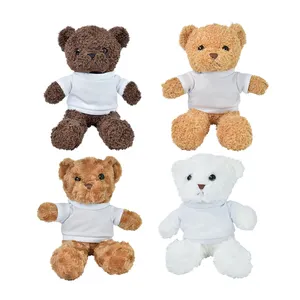 US warehouse coming soon Animal blank sublimation bear toy 100% polyester T-shirt brown bear with white T shirt for Kids