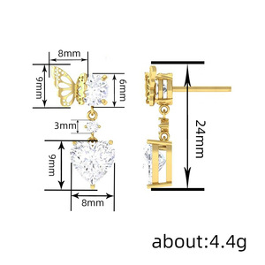 Orecchini Pendenti a Cuore e Farfalla, Orecchini Eleganti e alla Moda per Donne, Gioielli Raffinati - Product Image 3
