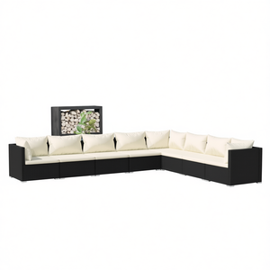 Set Lounge da Giardino in Rattan Nero Crema con Oltre 10 Posti a Sedere, Arredamento Esterno Contemporaneo - Product Image 1