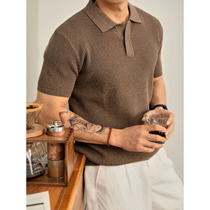 Chemise en toile tricotée pour homme, manches courtes, respirante, décontractée, en polyester, pour un usage quotidien - Product Image 1