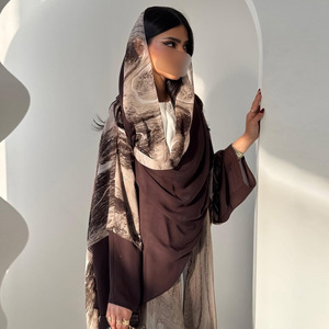 Арабский Кардиган большого размера с коричневым принтом, открытый абайя с шарфом, мусульманский длинный халат - Product Image 4