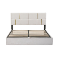 Nouveau design Lit Queen Size Rembourré Moderne avec cadre en métal et système de rangement hydraulique Beige